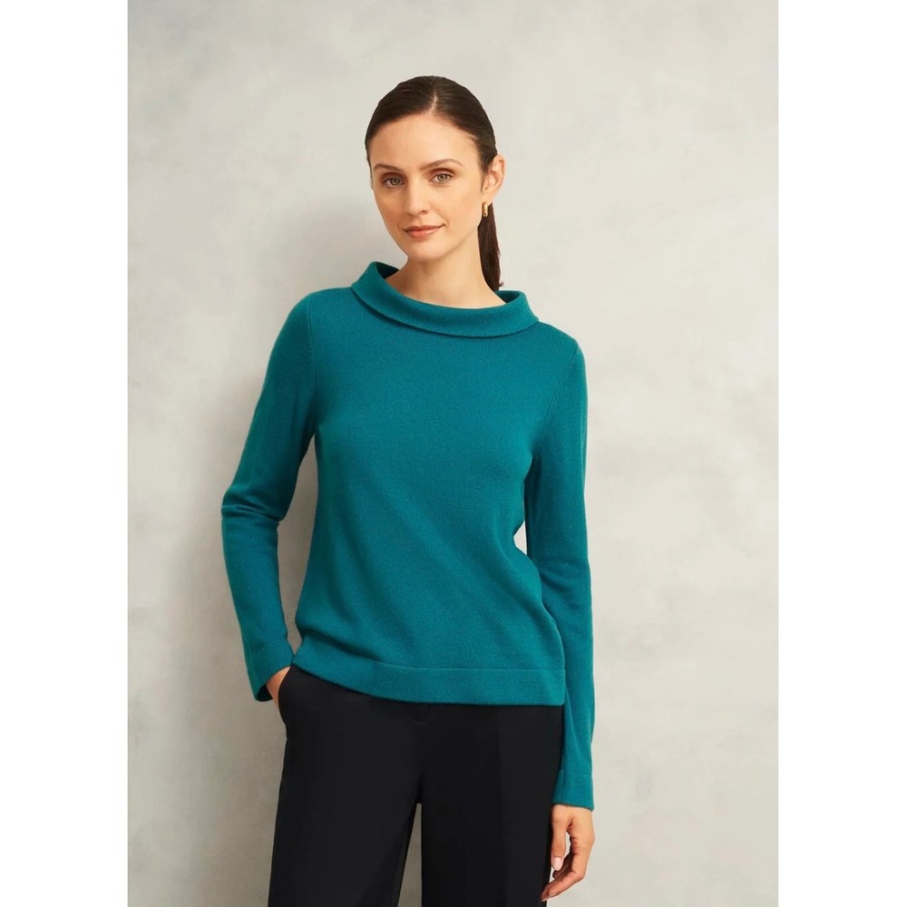 Hobbs London Teal Green Merino Wool Cashmere‎ Blend Cowl Neck Sweater Size S